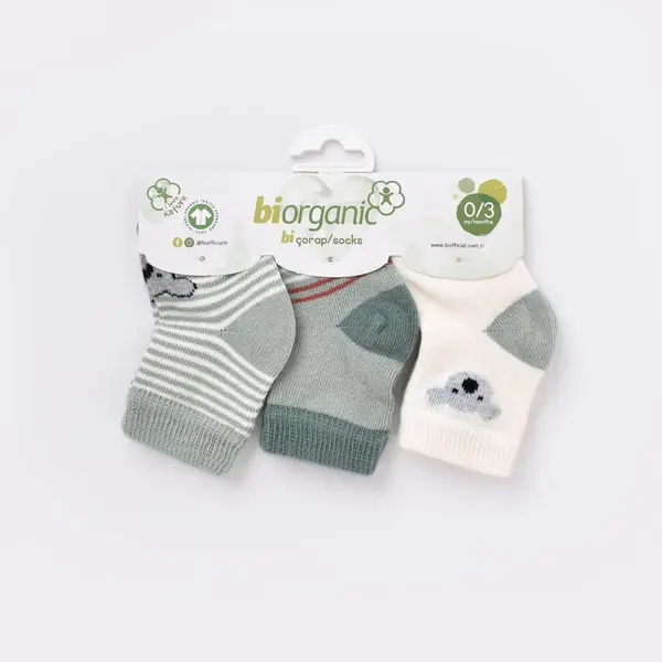 Bibaby Organik Çorap Soket 3lü Koala Nil