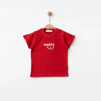 Bebolly T-shirt Happy Baskılı Kırmızı