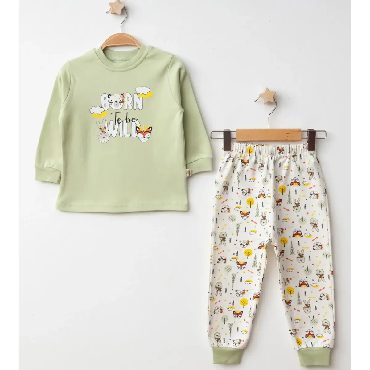 Mini Damla Pijama Takımı Penye Tilki Tavşan Emprime Yeşil Mini Damla Pijama Takımı Penye Tilki Tavşan Emprime Yeşil