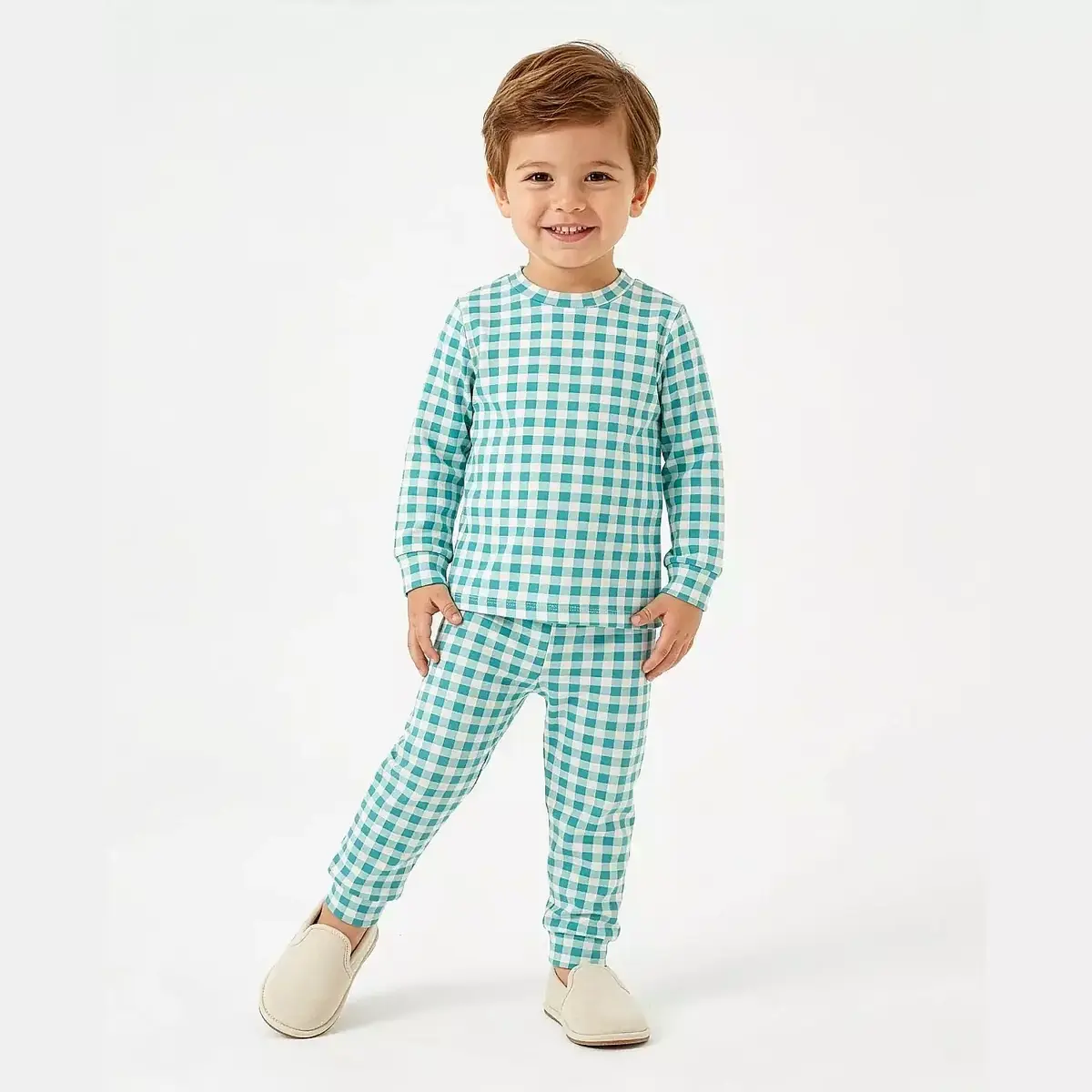 Ella Bonna Pijama Takımı Mavi Ekose