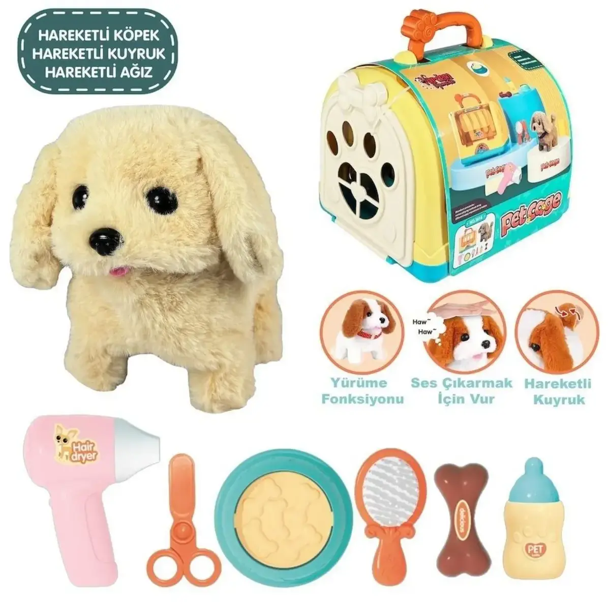 Vardem Taşıma Çantalı Hareketli Pilli Köpek Set1 Pet Shop