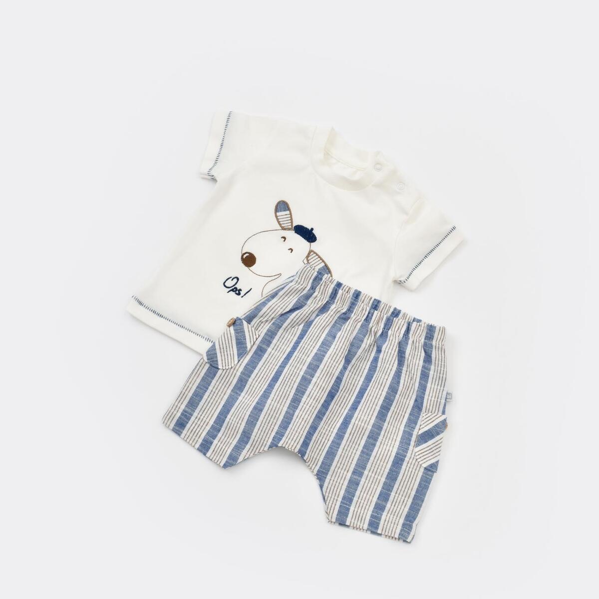 Bibaby 2li Takım Şortlu Stripe Sytle Lacivert - Bej