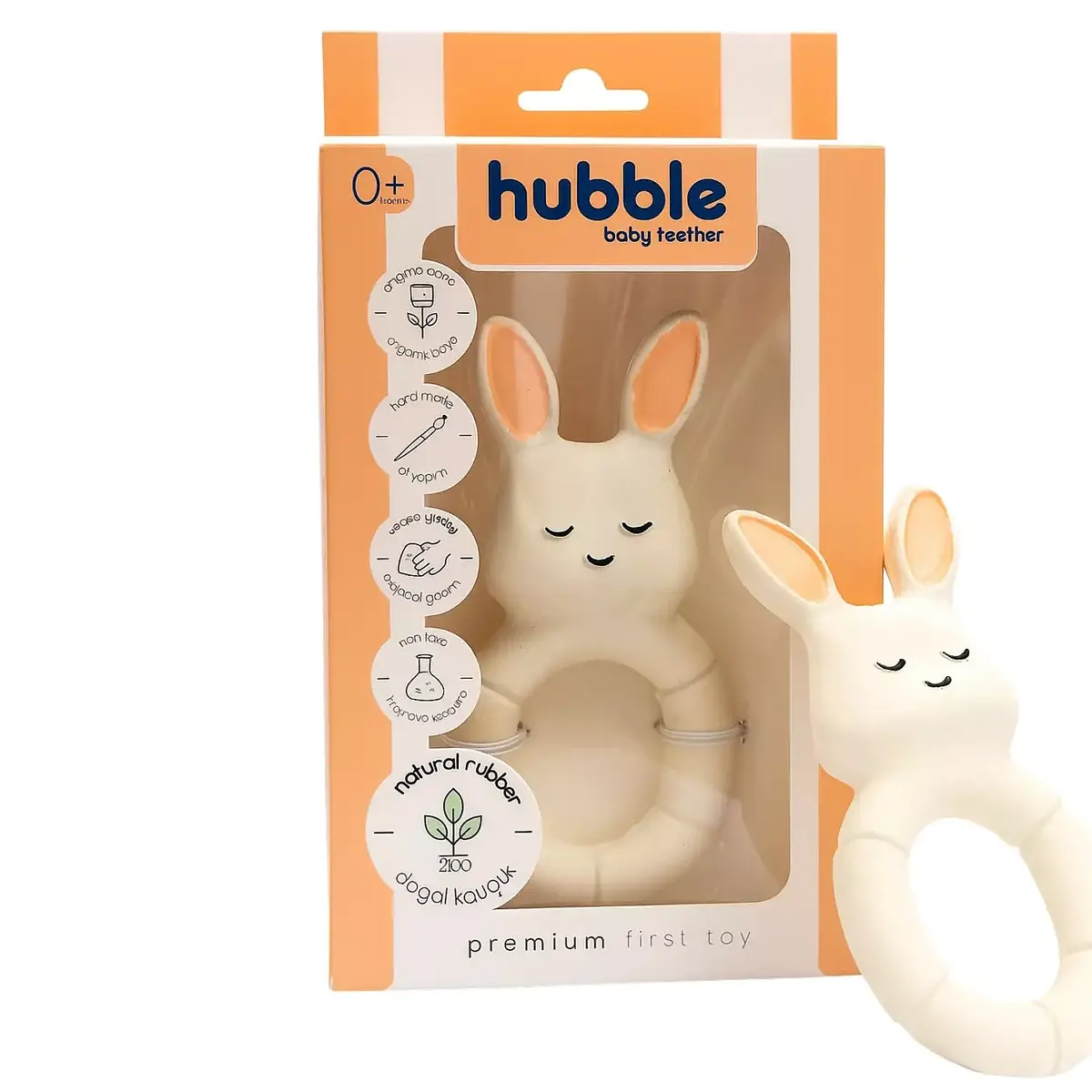 Hubble Doğal Bebek Diş Kaşıyıcı Ve Oyuncağı Tavşan Halkalı