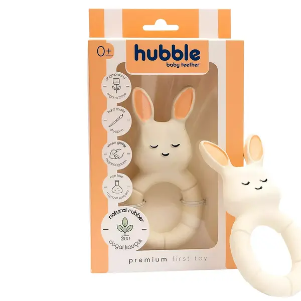 Hubble Doğal Bebek Diş Kaşıyıcı Ve Oyuncağı Tavşan Halkalı