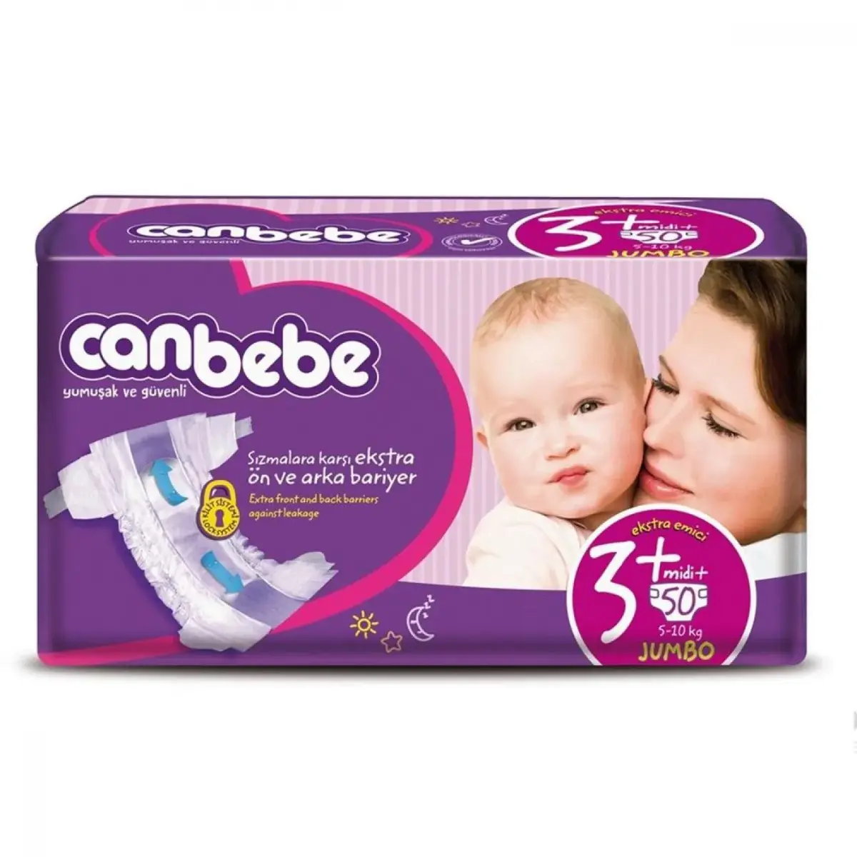 Canbebe Bebek Bezi 3+ Beden Midi Plus 5-10 Kg 50li Jumbo Avantaj Paket