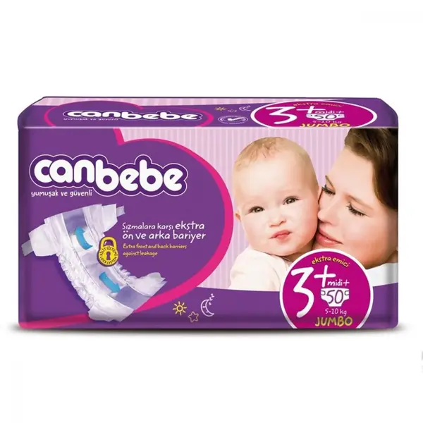 Canbebe Bebek Bezi 3+ Beden Midi Plus 5-10 Kg 50li Jumbo Avantaj Paket