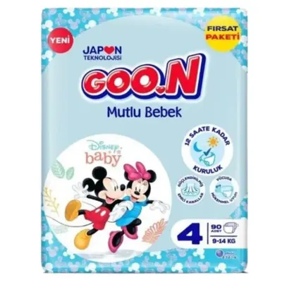 Goon Mutlu Bebek Bebek Bezi 4 Beden 9-14 Kg 90lı Aylık Fırsat Paket