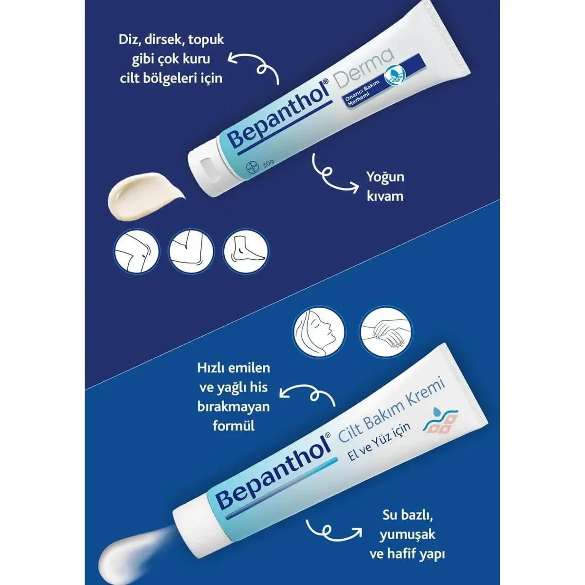 Bepanthol Cilt Bakım Kremi 30 gr ve Onarıcı Bakım Merhemi 50 gr