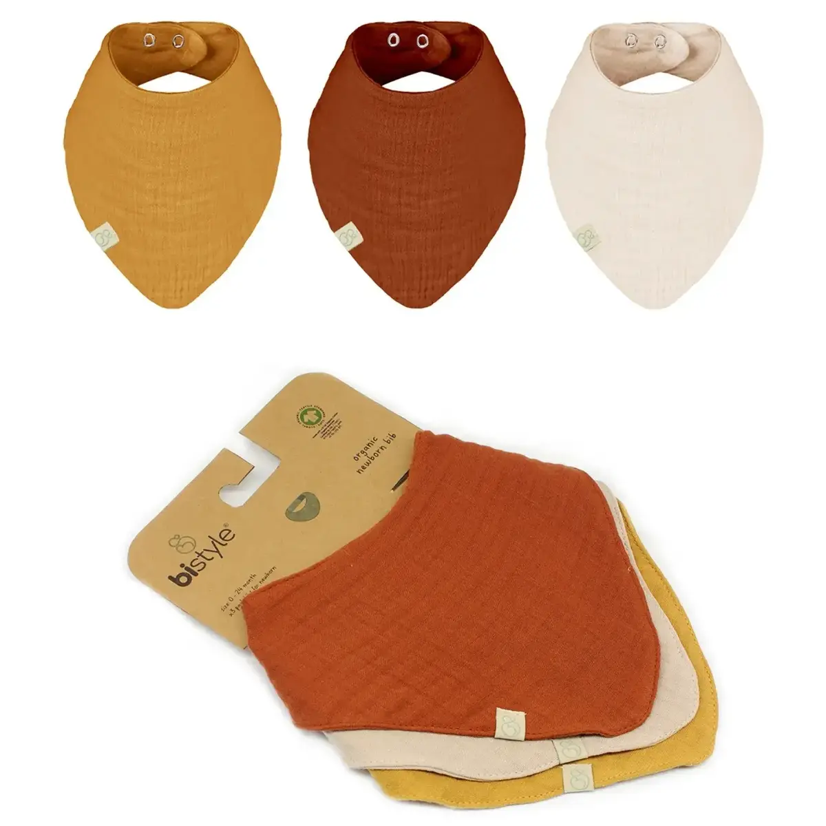 Bistyle Organik Fular Önlük Müslin 3lü Kiremit - Bej - Hardal