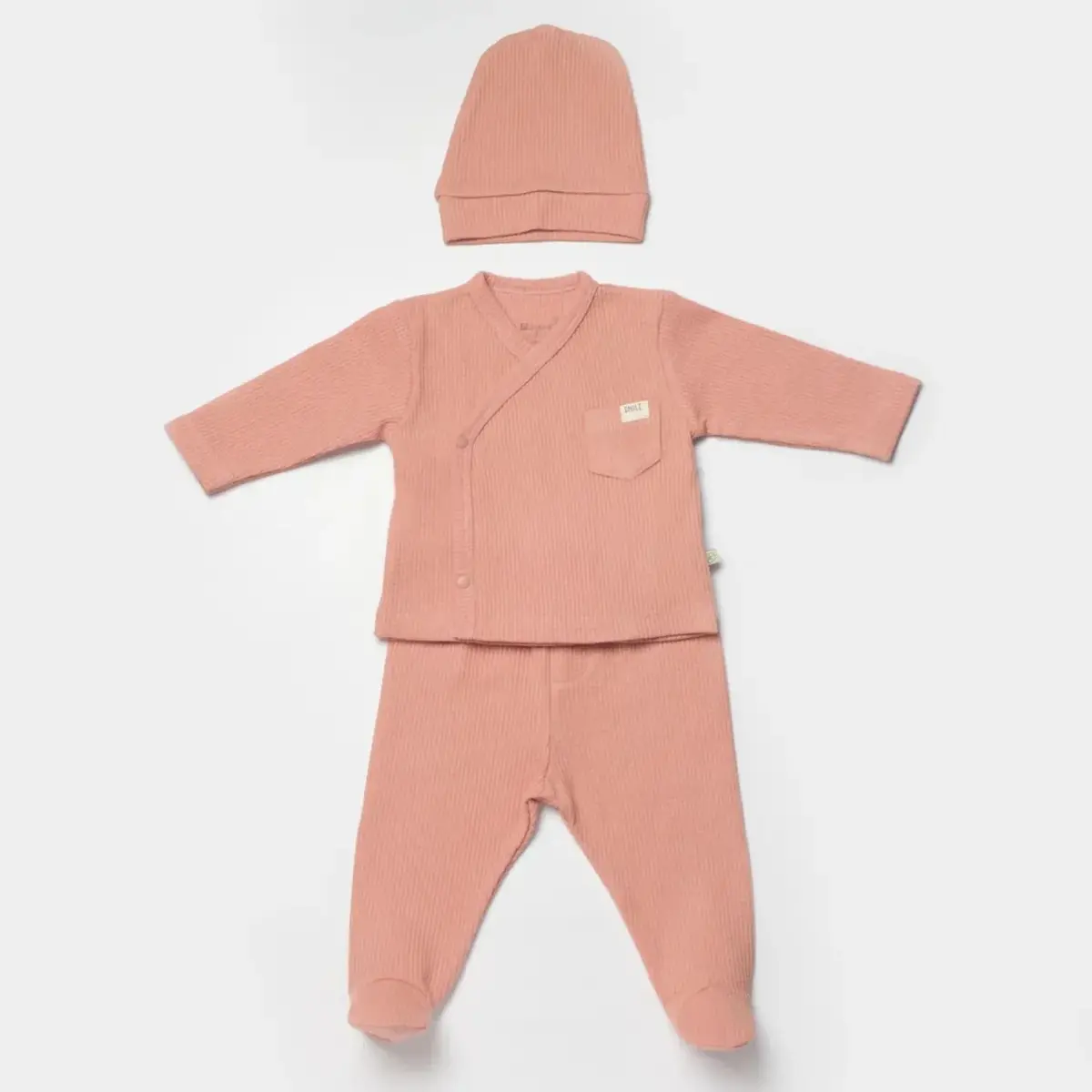 Bibaby Organik Zıbın Takımı 3lü Waffle Smile  Kırmızı - Kahverengi Bibaby Organik Zıbın Takımı 3lü Waffle Smile  Kırmızı - Kahverengi