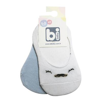 Bibaby Babet Çorap 2li Cute Face Mavi - Beyaz