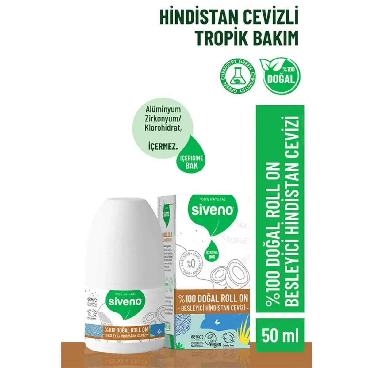 Siveno %100 Doğal Roll-On Besleyici Hindistan Cevizi 50 ml 