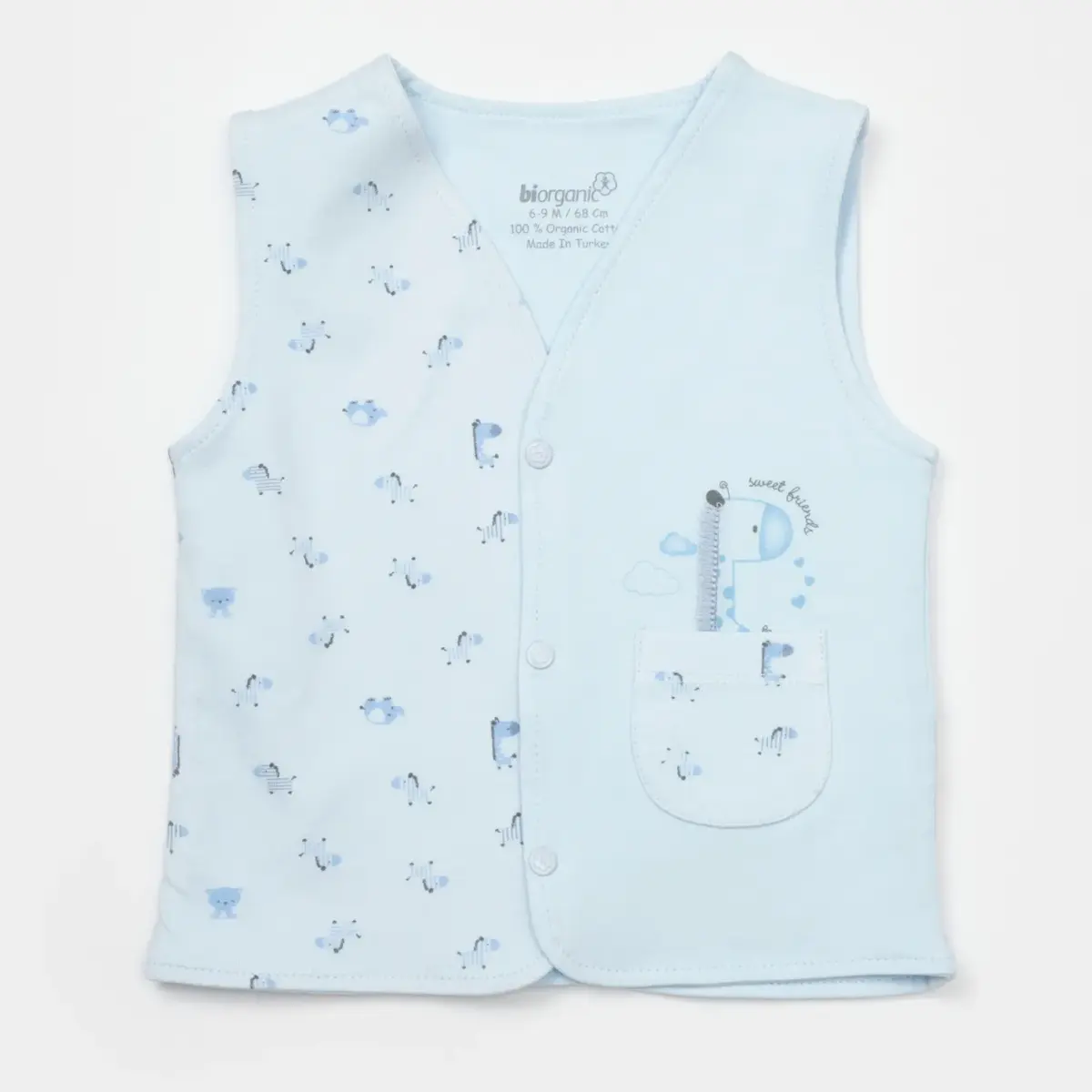 Bibaby Organik Yelek Sweet Friends Mavi Bibaby Organik Yelek Sweet Friends Mavi