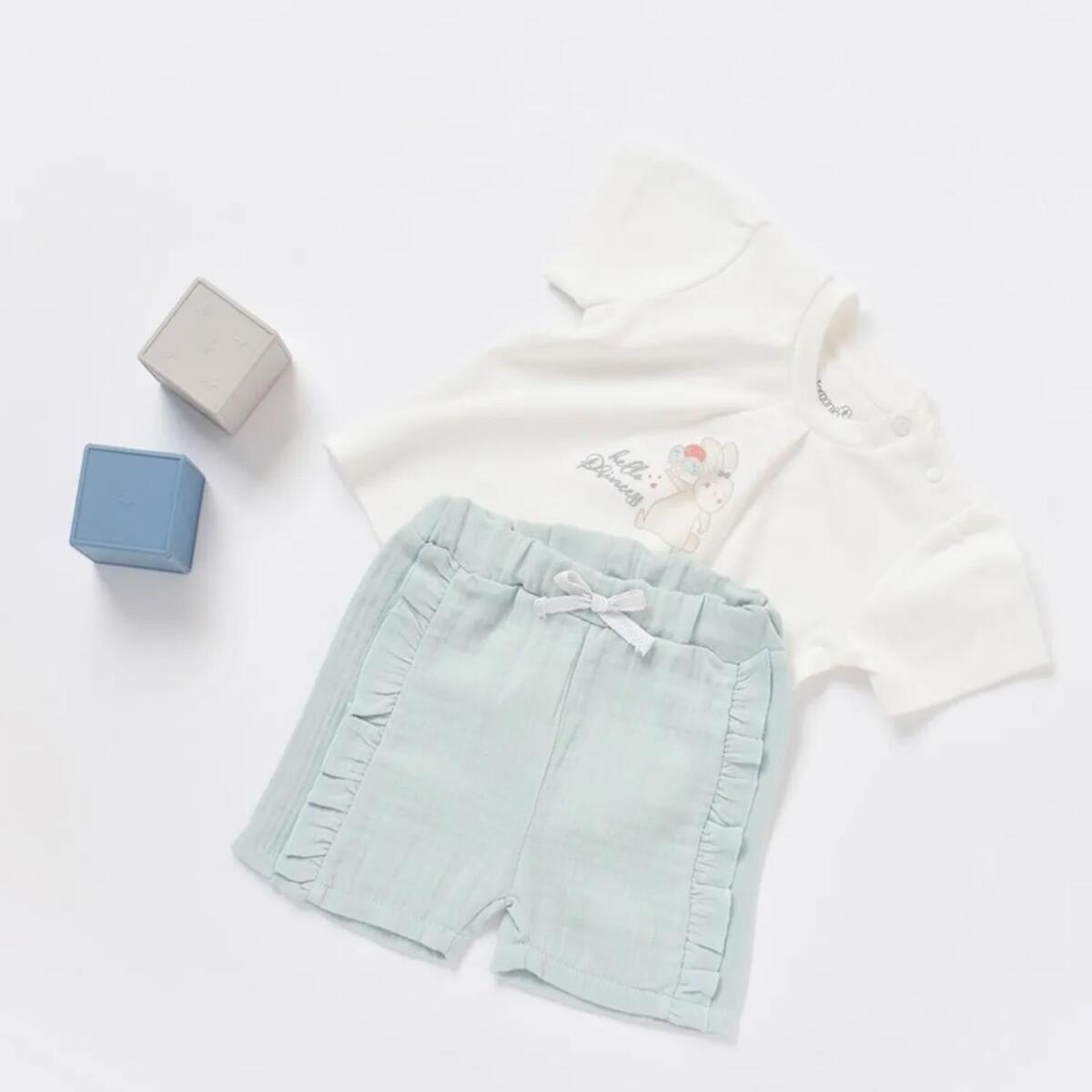 Bibaby Organik 2li Takım Şortlu Pretty Ears Mint - Ekru