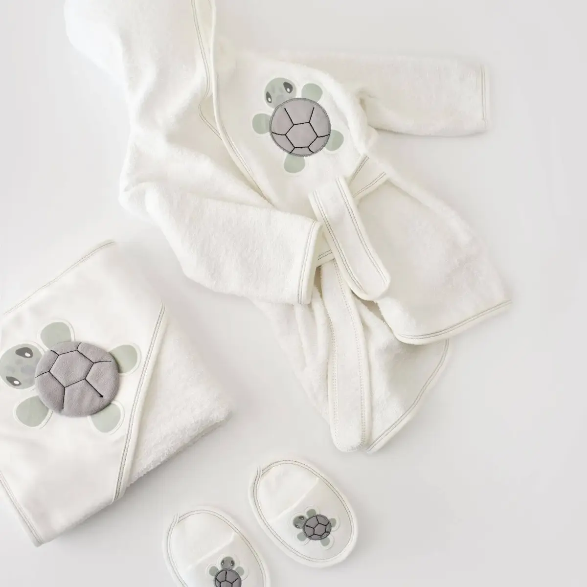 Bibaby Bornoz Takımı Tortoise Ekru - Yeşil