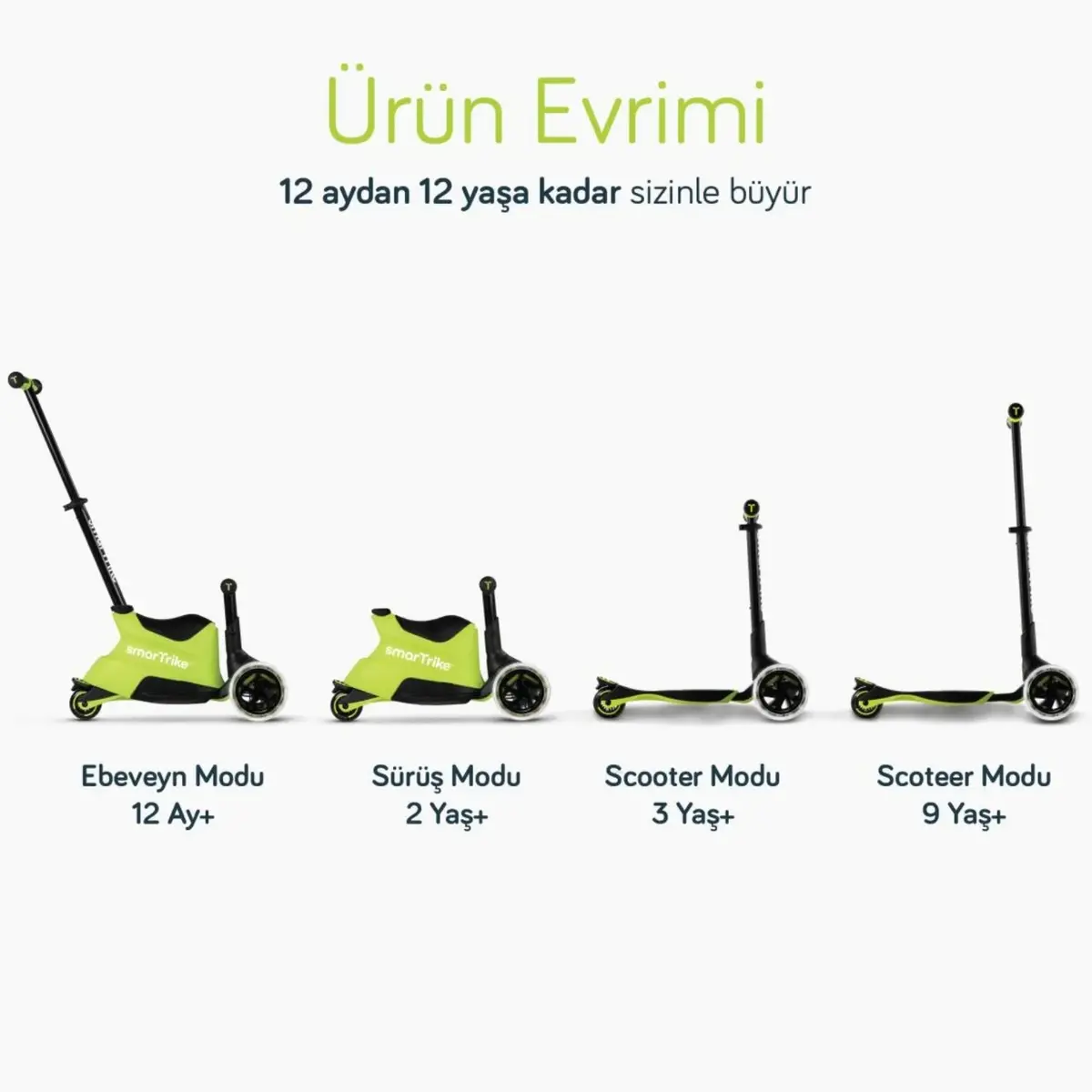 SmarTrike Xtend Büyüyebilen Ride On Scooter - Lime