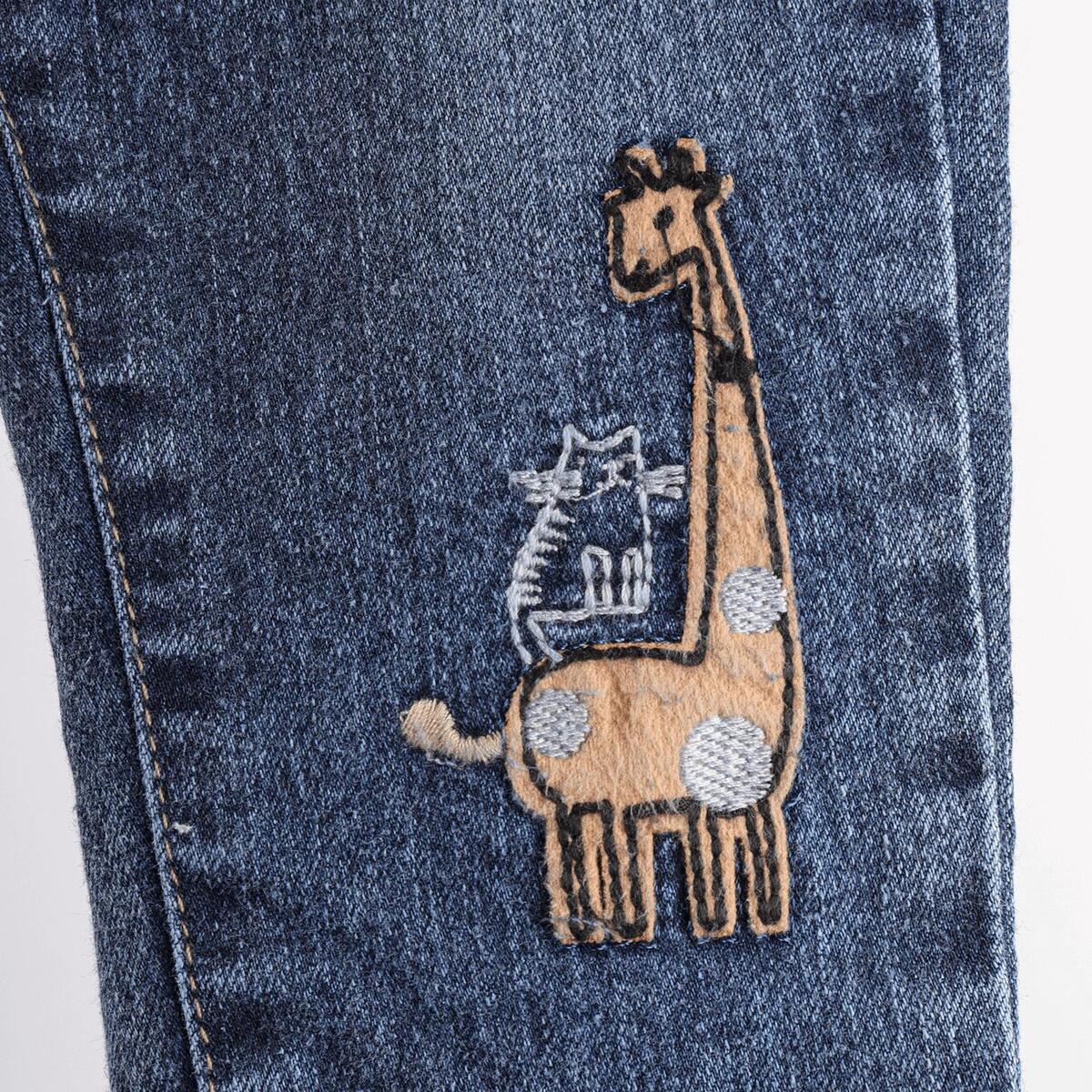 Overdo Pantolon Kedi Nakışlı Kot