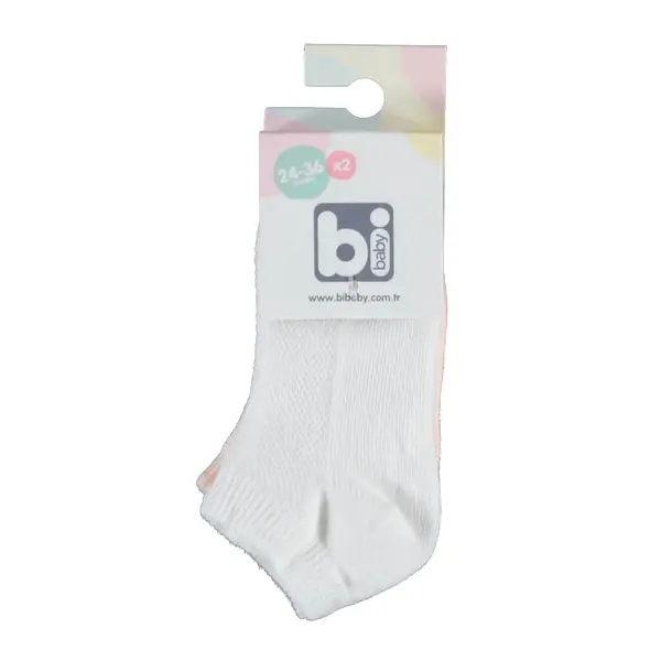 Bibaby Patik Çorap 2li Somon - Beyaz