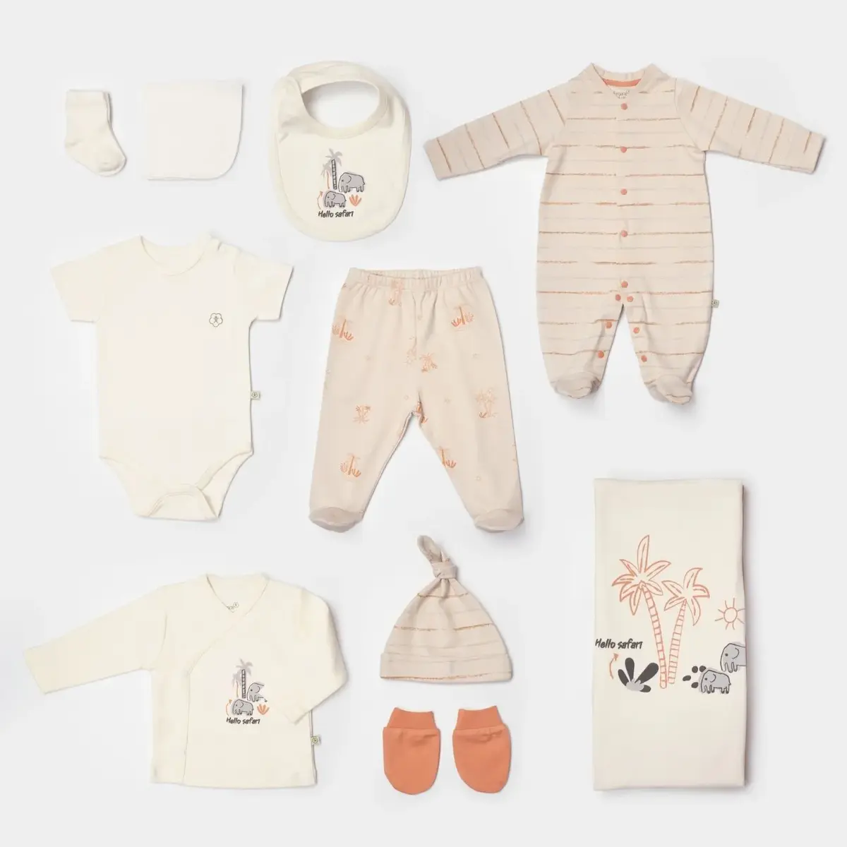 Bibaby Organik Hastane Çıkışı 10lu Hello Safari Ekru - Kiremit