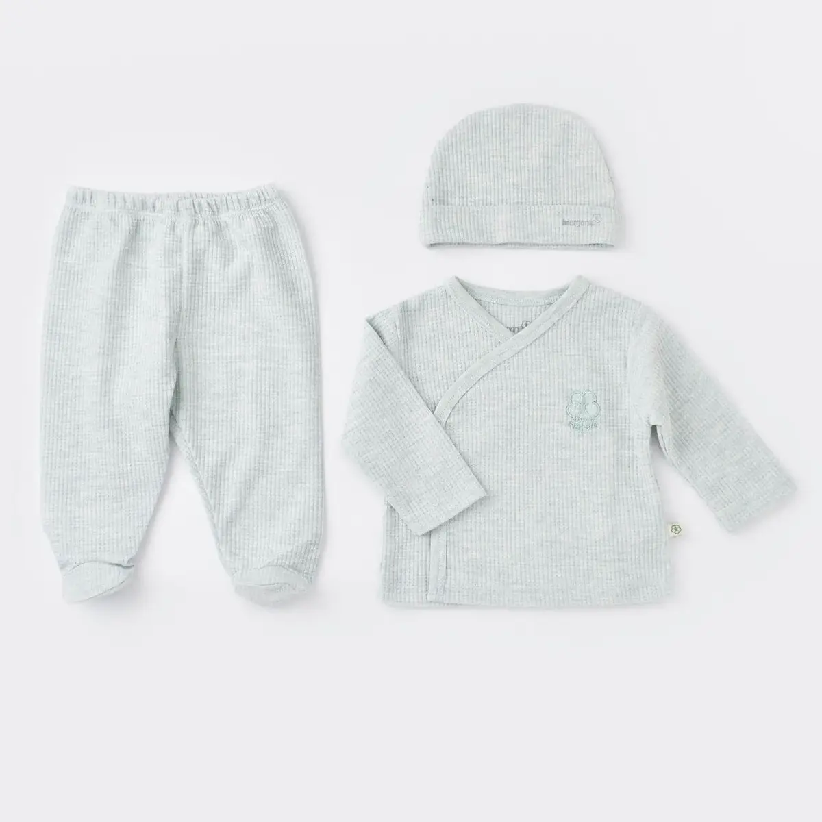 Bibaby Organik Zıbın Takımı 3lü Nature In Waffle Yeşil Melanj Bibaby Organik Zıbın Takımı 3lü Nature In Waffle Yeşil Melanj