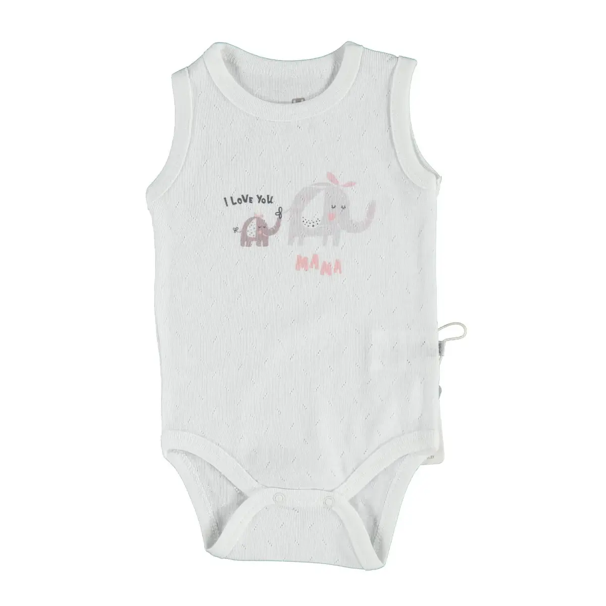 Bibaby Atlet Body Jakarlı Love You Mama Beyaz Üç Nokta