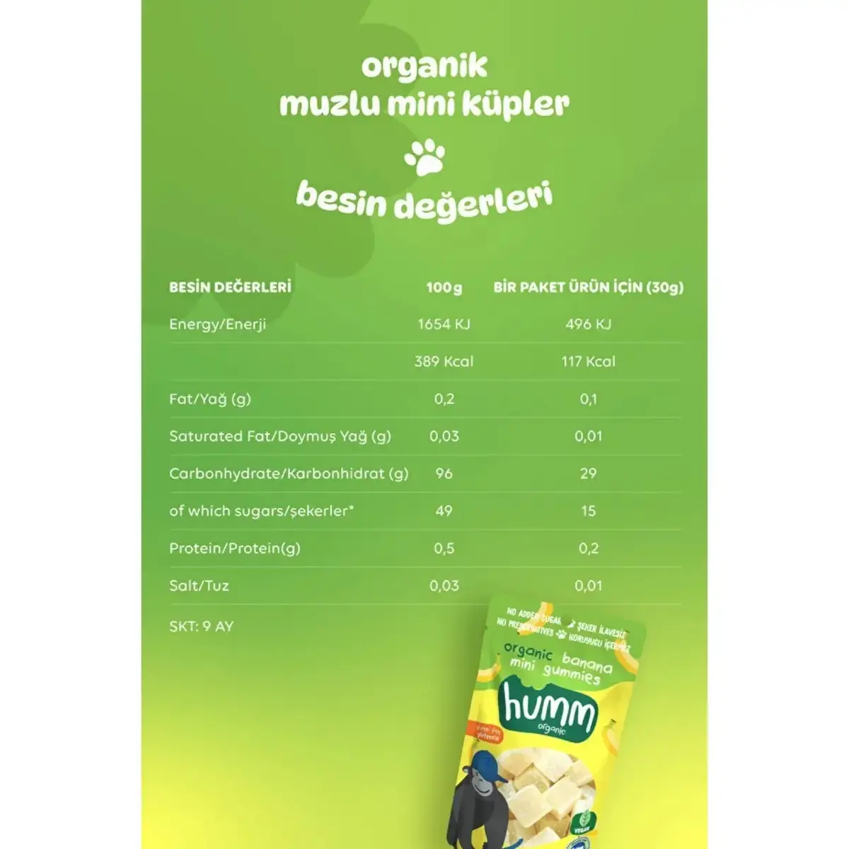 Humm Organik Glutensiz Vegan Muzlu Mini Küpler 30gr