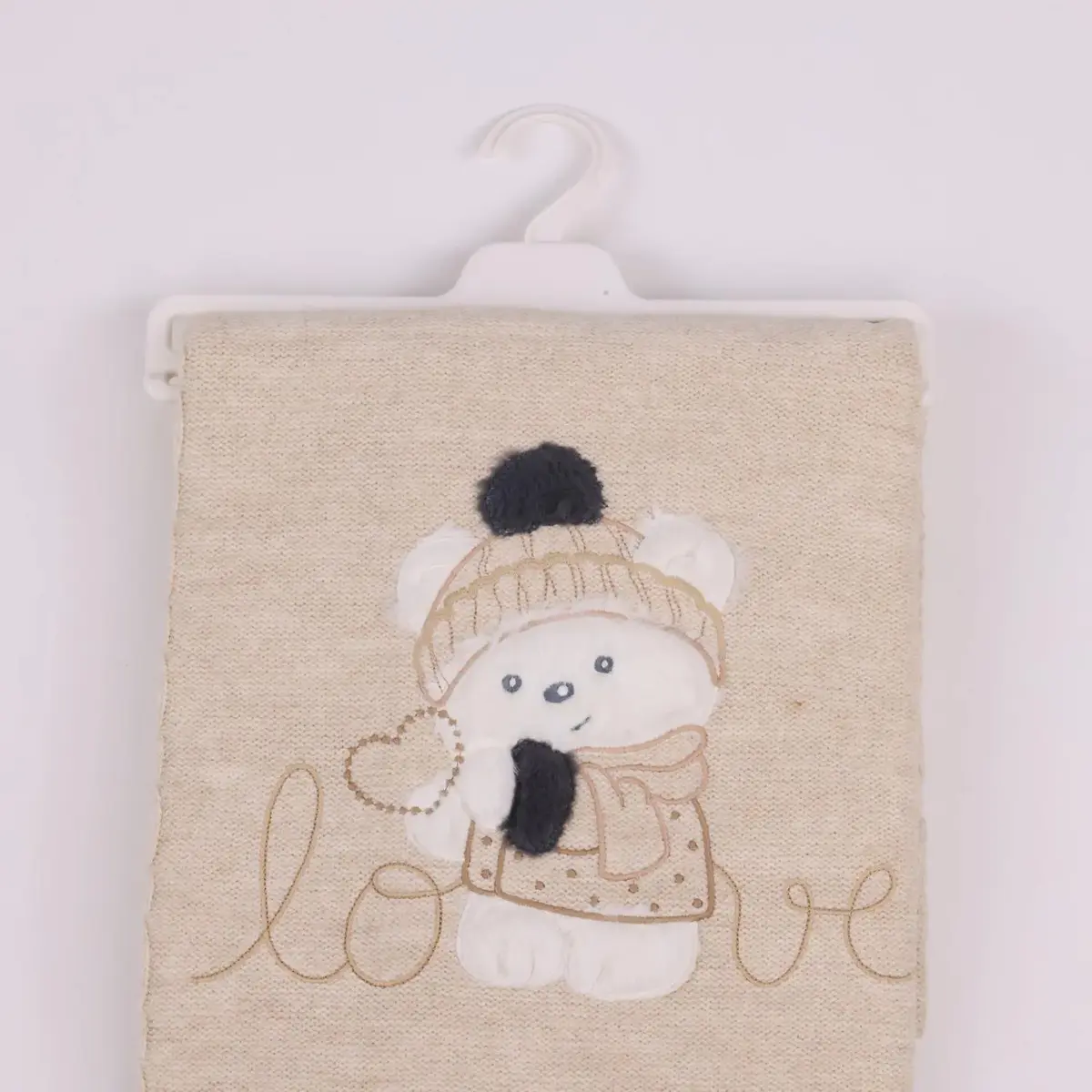 Mini Damla Battaniye Triko Love Nakışlı 80x100cm Bej Mini Damla Battaniye Triko Love Nakışlı 80x100cm Bej