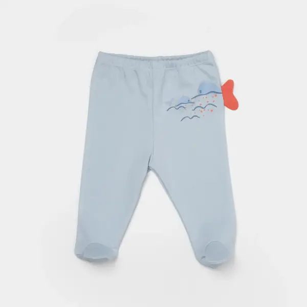 Bibaby Organik Pantolon Patikli Sun Lets Sail Ekru - Mavi