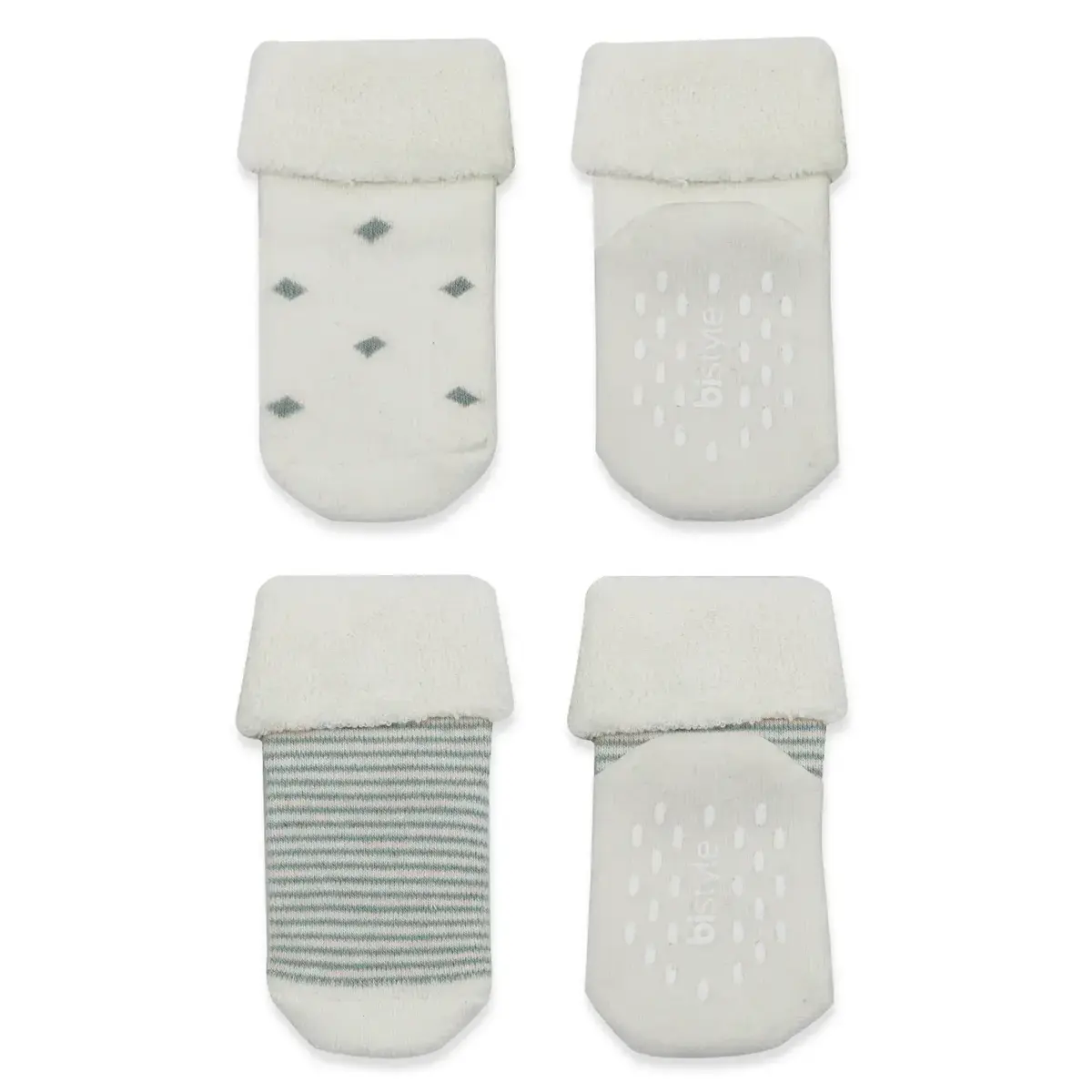 Bistyle Organik Çorap Soket Havlu 2li Kaymaz Çemberli Kıvrık Puanlı  Bej - Ekru