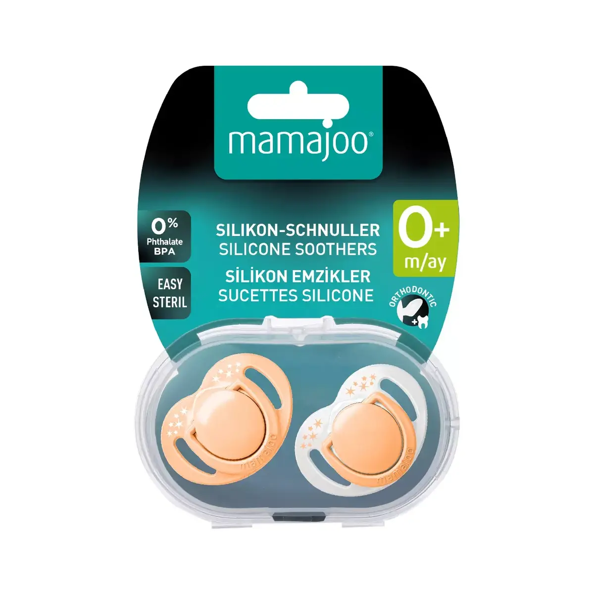 Mamajoo Ortodontik Silikon Emzik Sterilizasyon & Saklama Kutusu 0 Ay+ Powder Blush 2li
