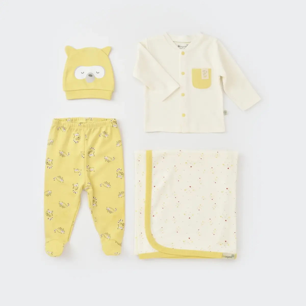 Bibaby Organik Zıbın Takımı Battaniyeli Tüllü Baby Racoon Lemon Grass Vanilla Ice