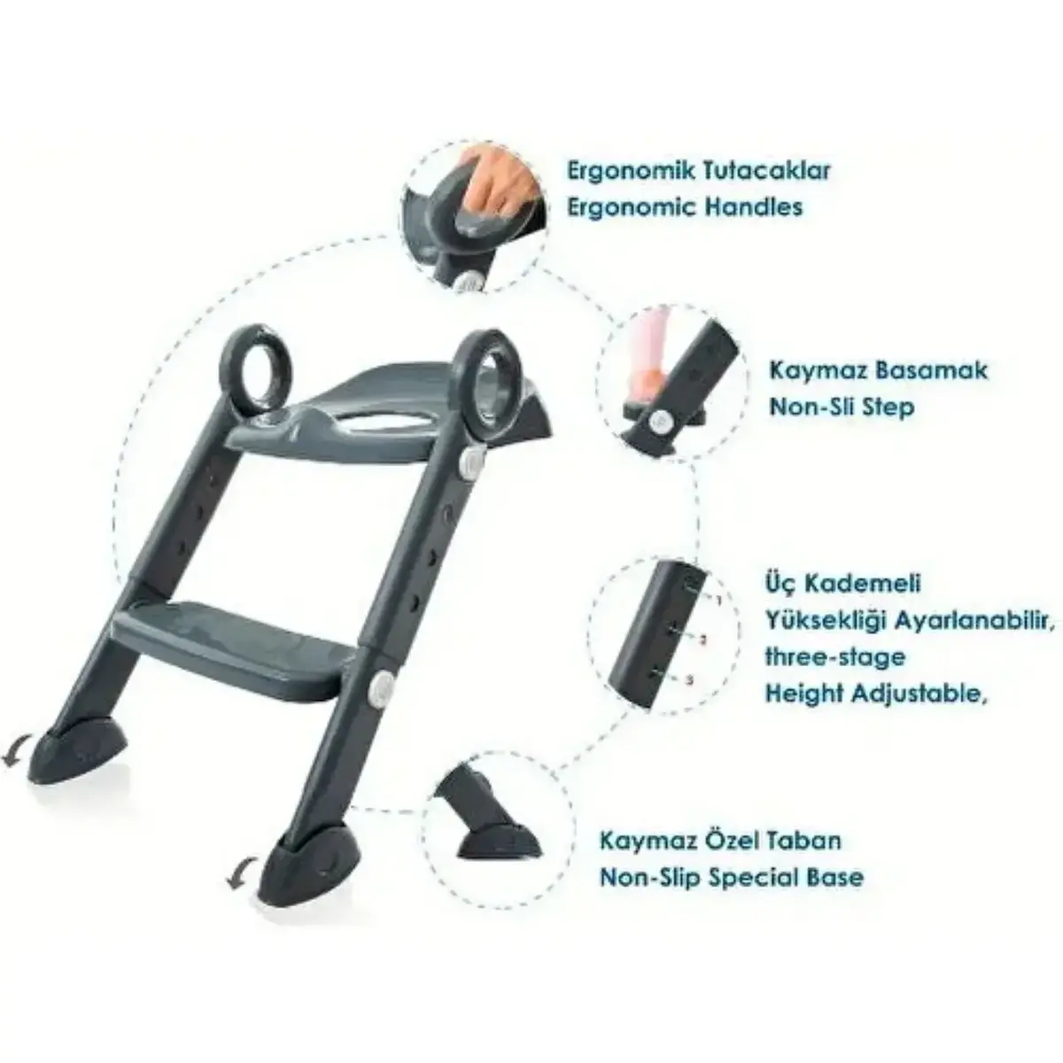 Babyjem Basamaklı ve Katlanır Klozet Adaptörü Beyaz