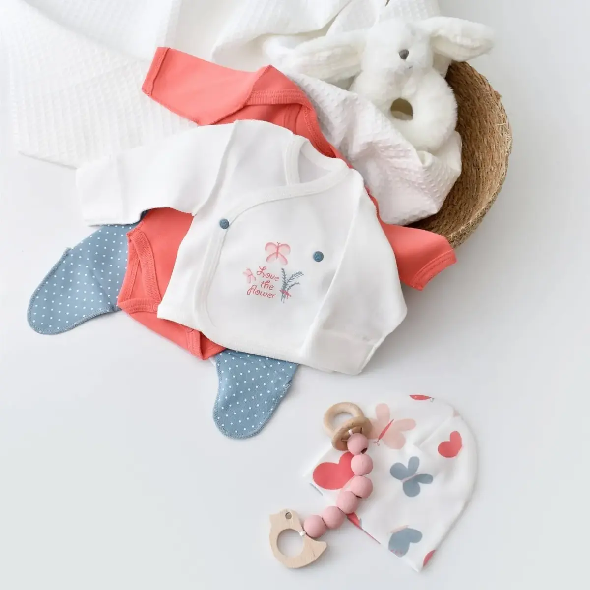 Bibaby Organik Zıbın Takımı Wild Flowers Prematüre Spring Blue