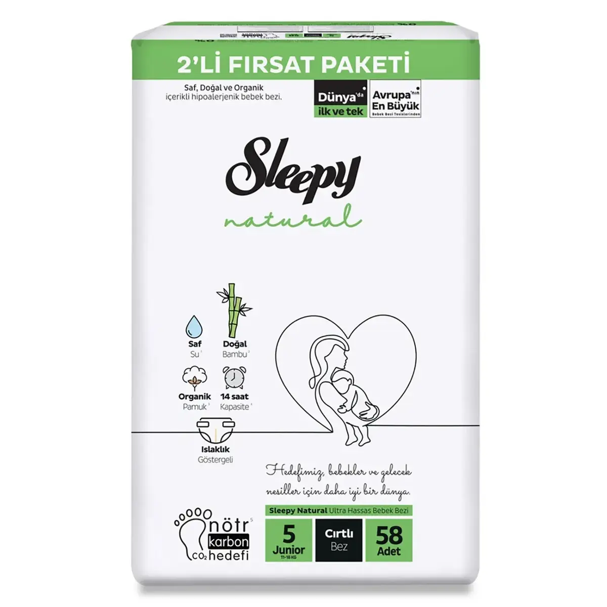 Sleepy Bebek Bezi Natural 5 Beden Junior 11-18 Kg 58li Fırsat Paket