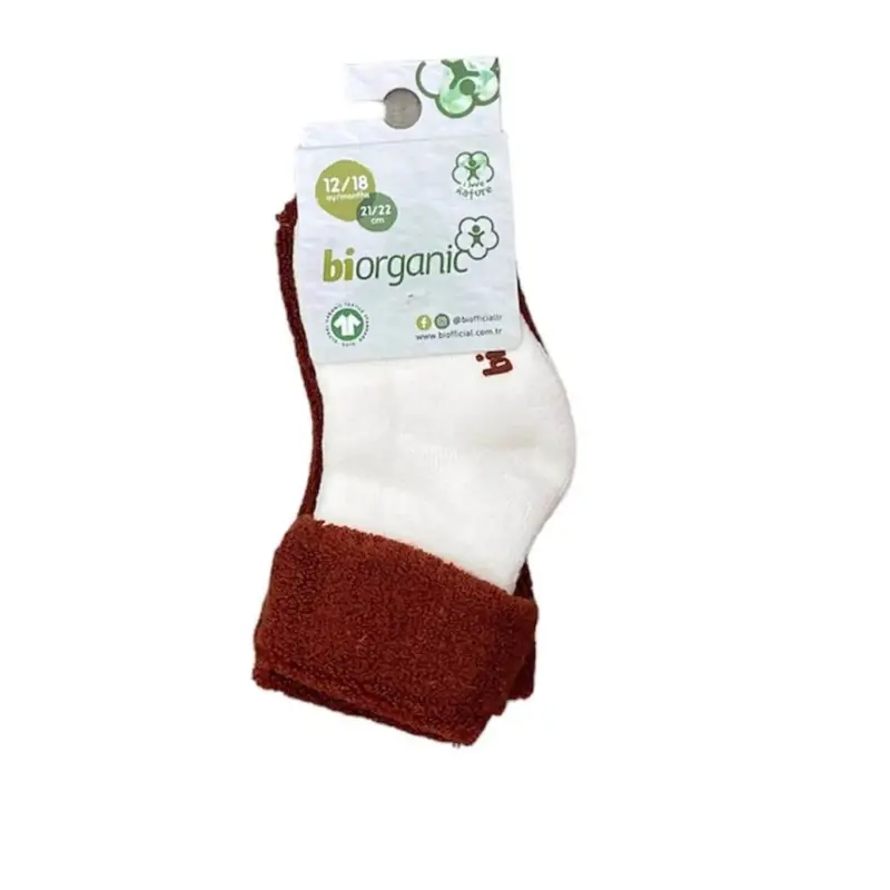 Bibaby Organik Çorap Soket 2li Havlu Kıvrık Colours Ekru - Kiremit