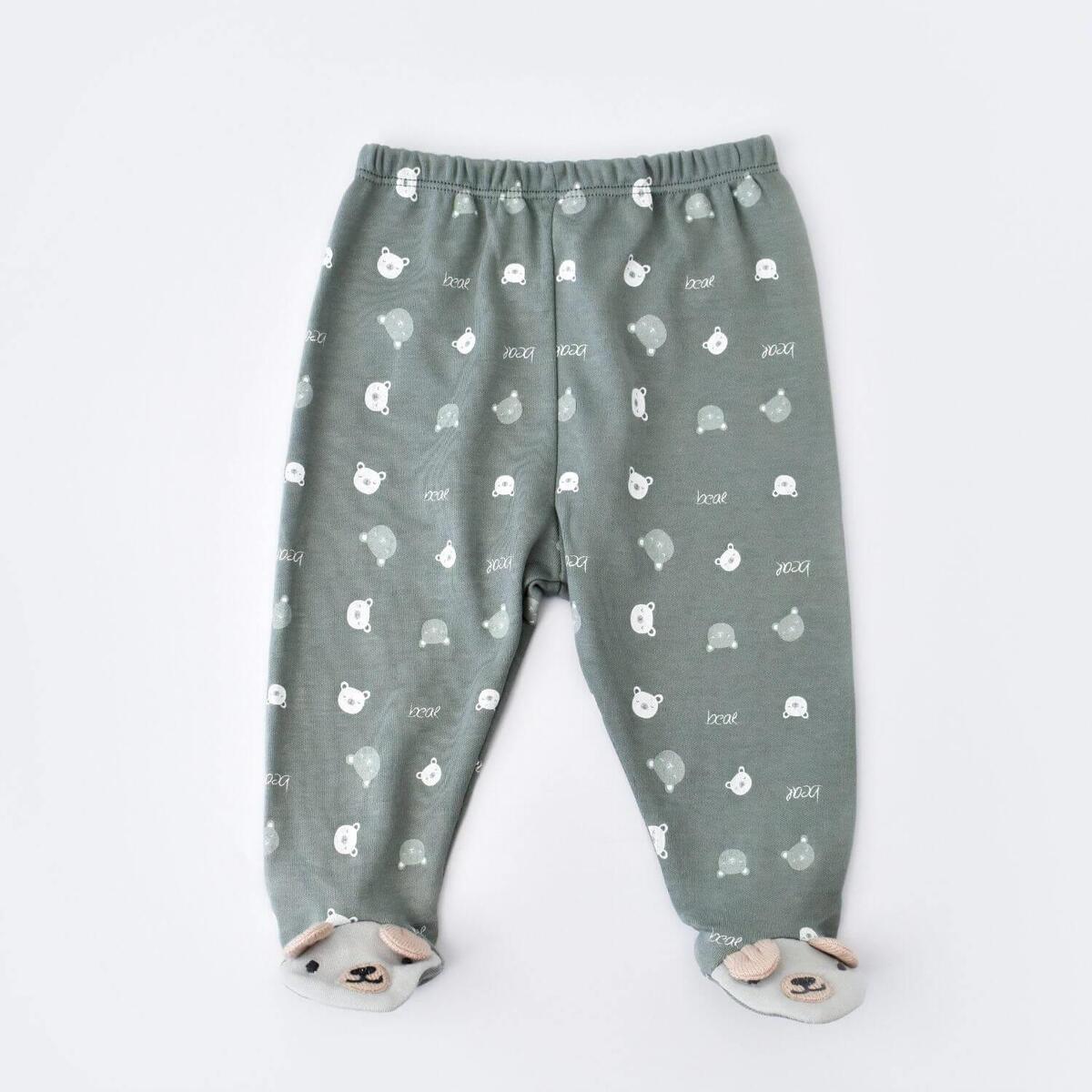 Bibaby Organik Pantolon Patikli Hug Me Bear Yeşil