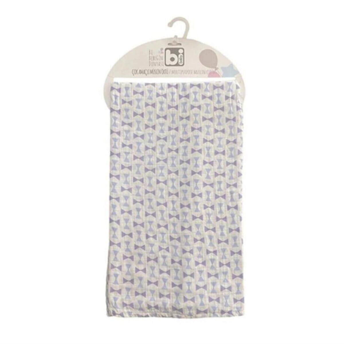 Bibaby Müslin Örtü Papyonlu 100x130cm Mavi