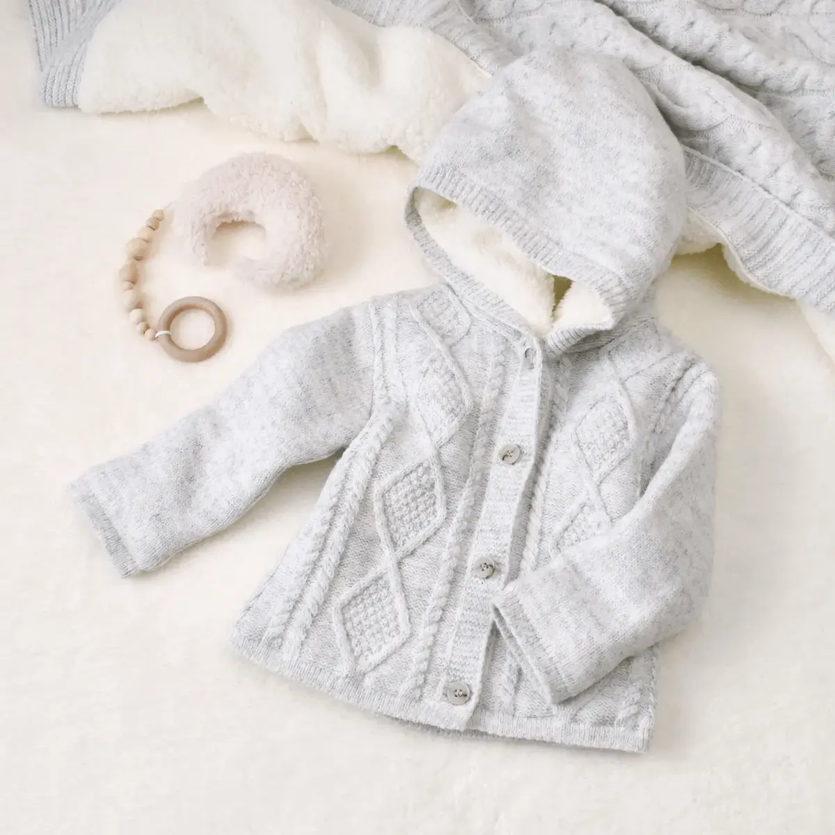 Bibaby Hırka Triko Desenli Welsoftlu Gri
