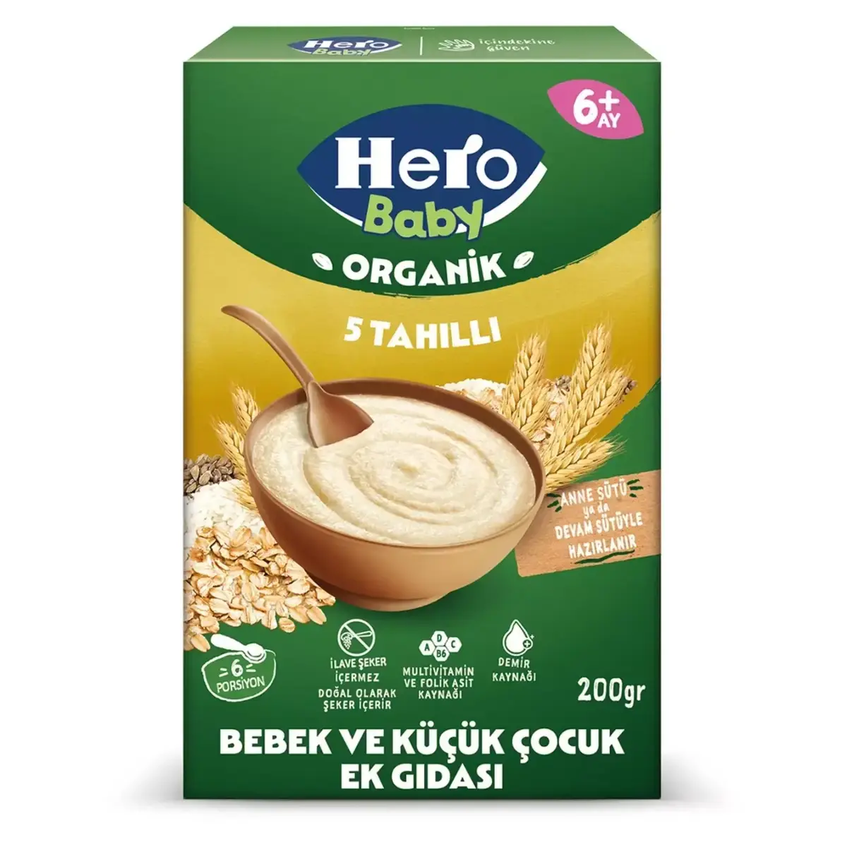 Hero Baby Organik Kaşık Maması Sütsüz 5 Tahıllı 200gr