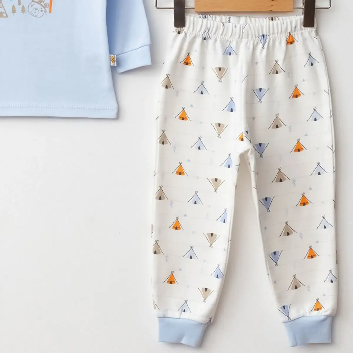 Mini Damla Pijama Takımı Penye Cool Camp Baskılı Mavi