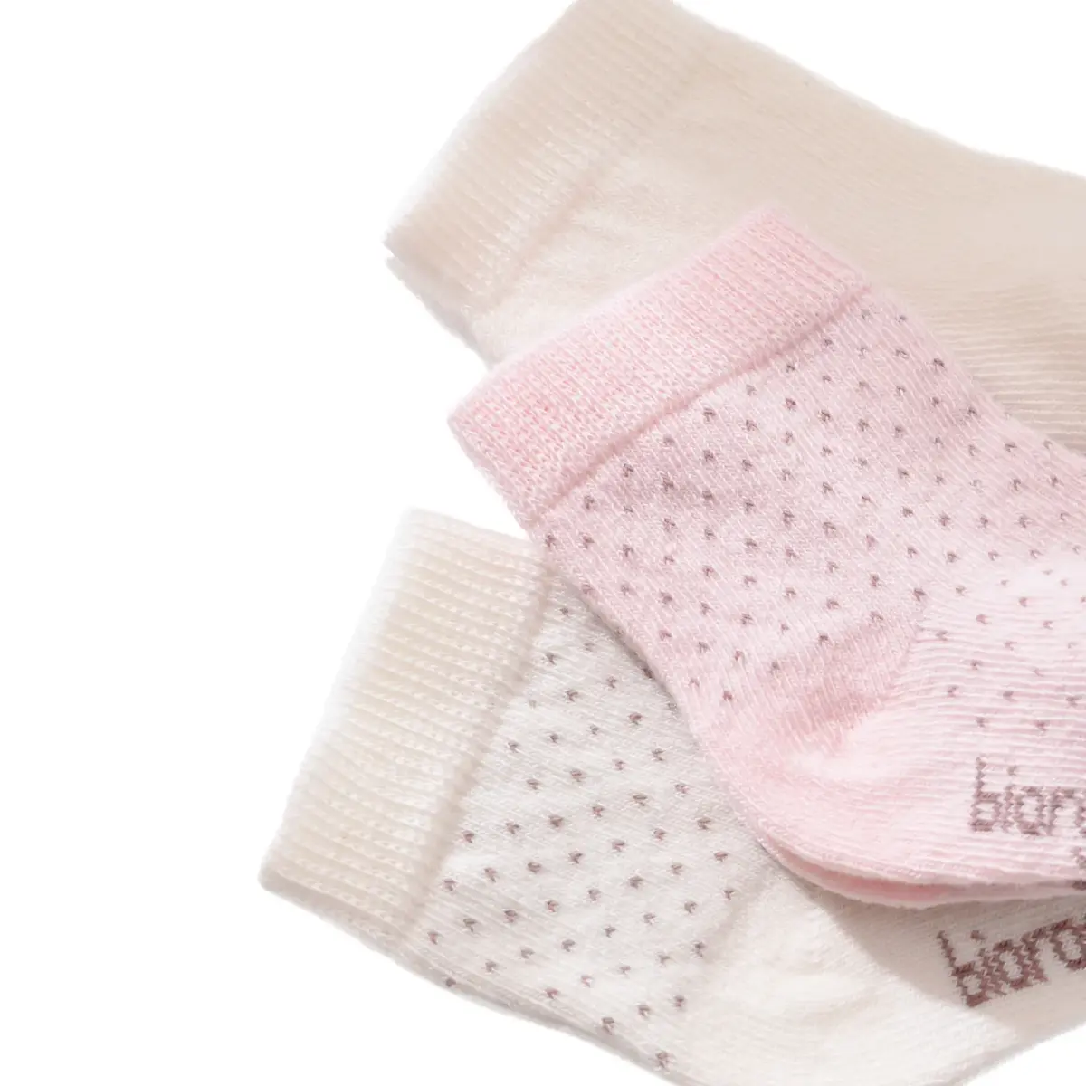 Bibaby Organik Çorap Soket 3lü Puanlı Pembe - Ekru