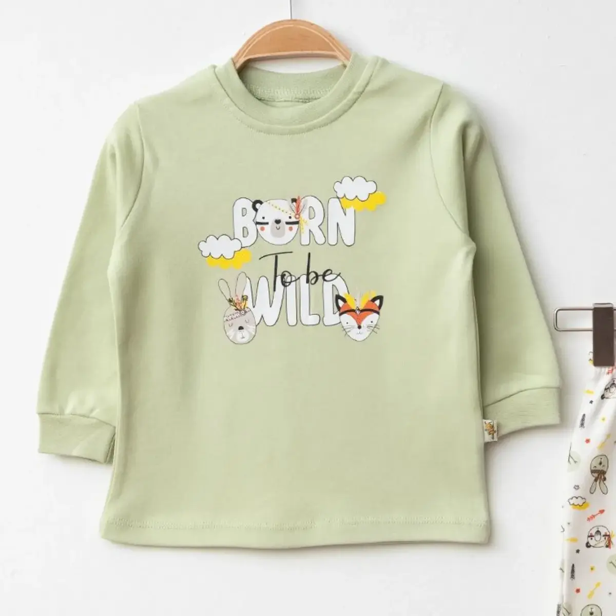 Mini Damla Pijama Takımı Penye Tilki Tavşan Emprime Yeşil