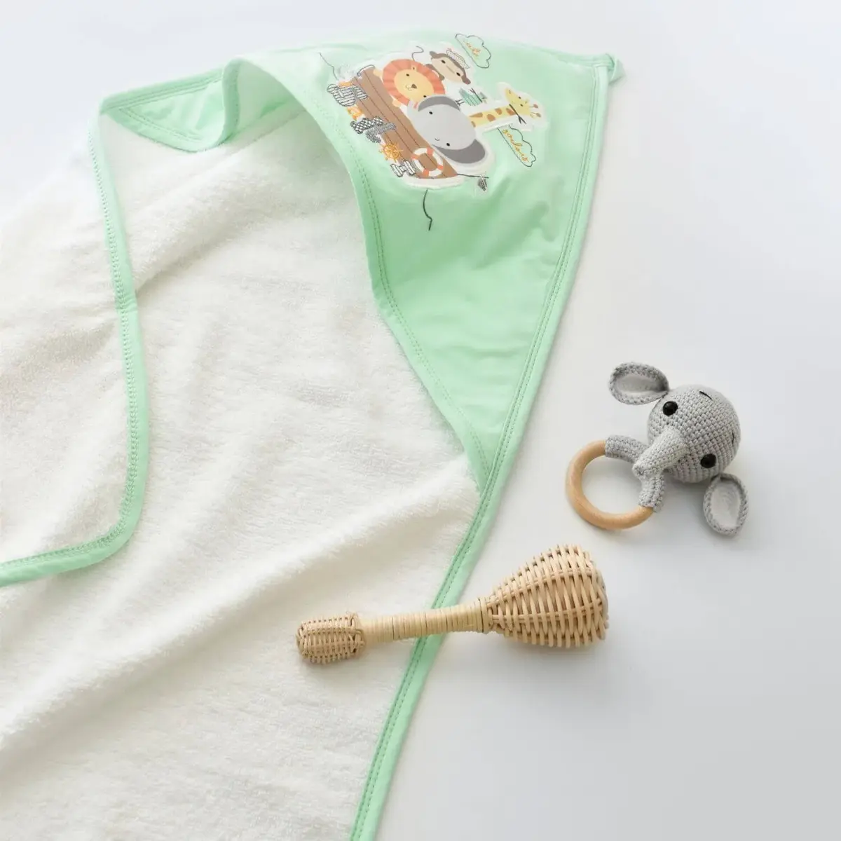 Bibaby Havlu Animals On Board Ekru - Yeşil