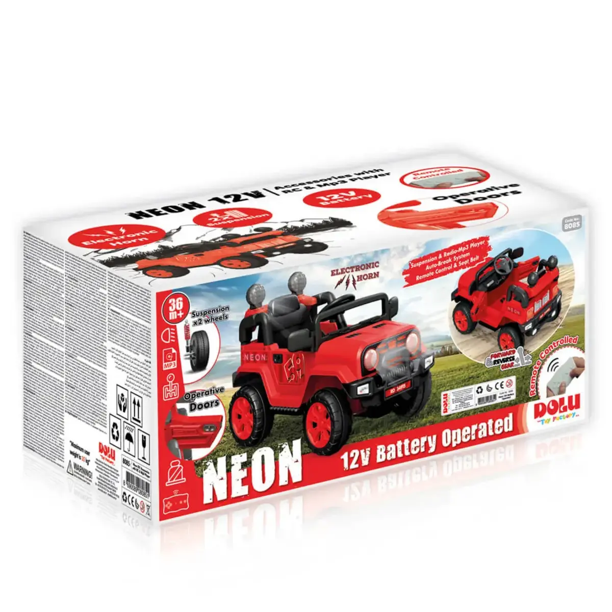 Dolu Neon Akülü Araba 12V Kırmızı