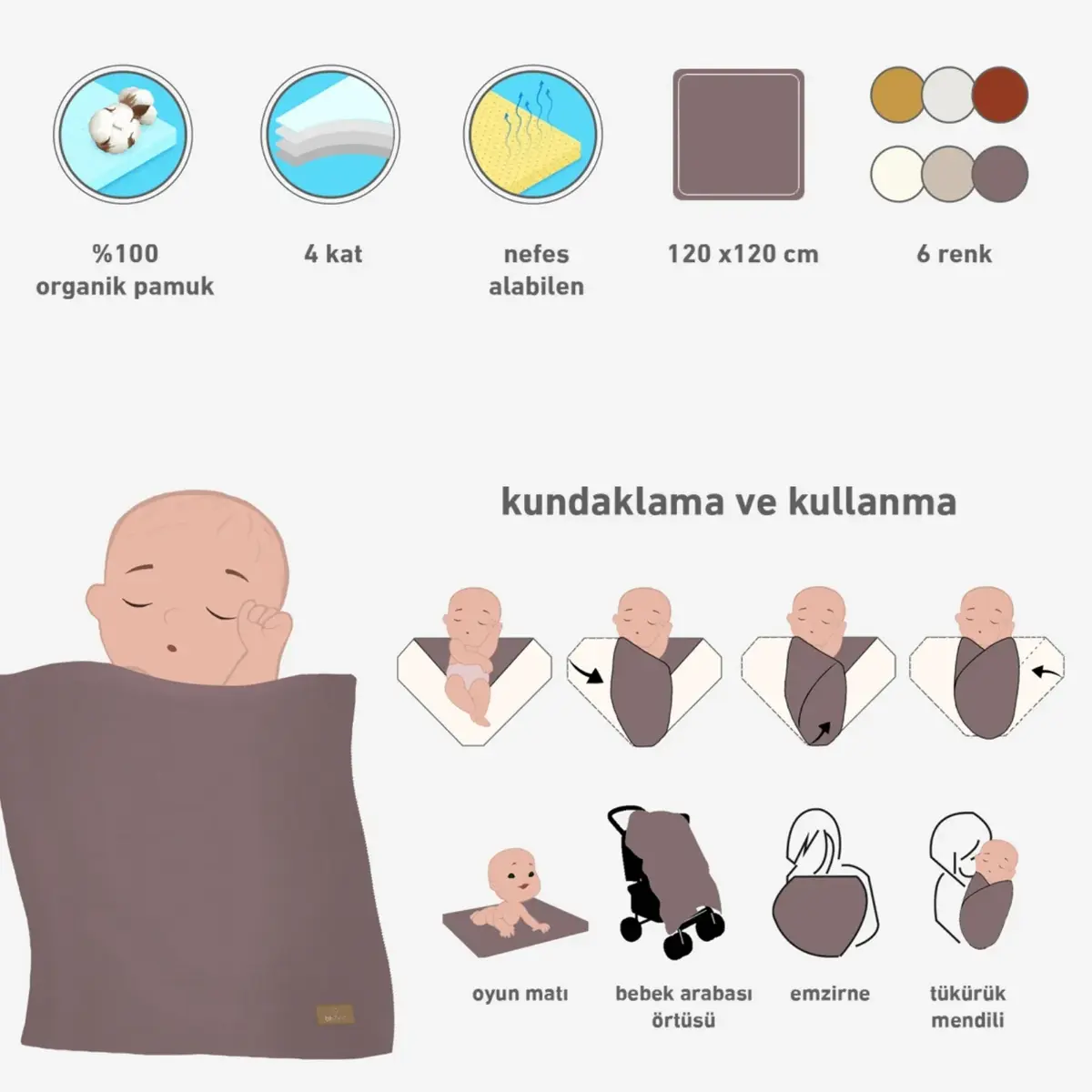 Bibaby Müslin Örtü Bistyle Taş