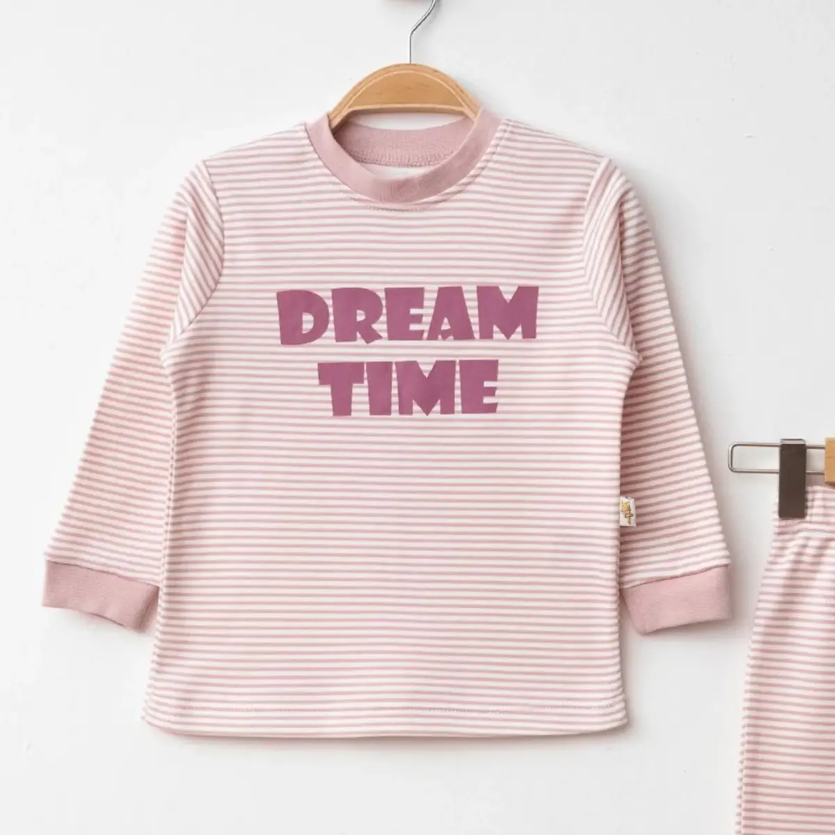 Mini Damla Pijama Takımı Penye Dream Time Baskılı Pudra