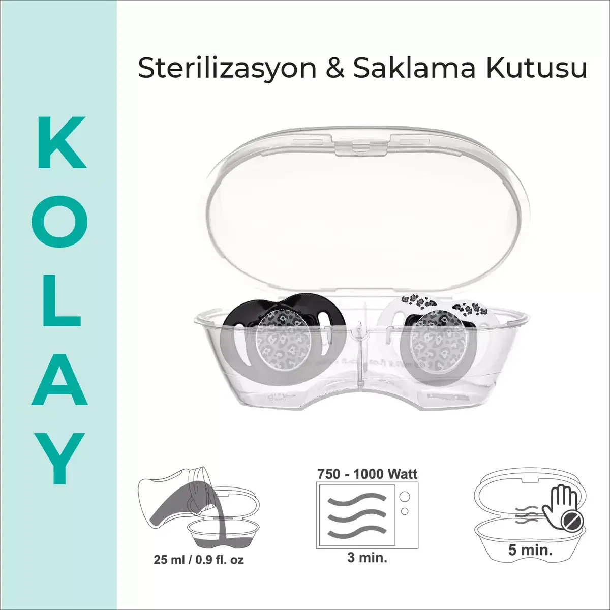 Mamajoo İkili Emzik & Sterilizasyon Saklama Kutusu 6+ Ay Antrasit Leopar