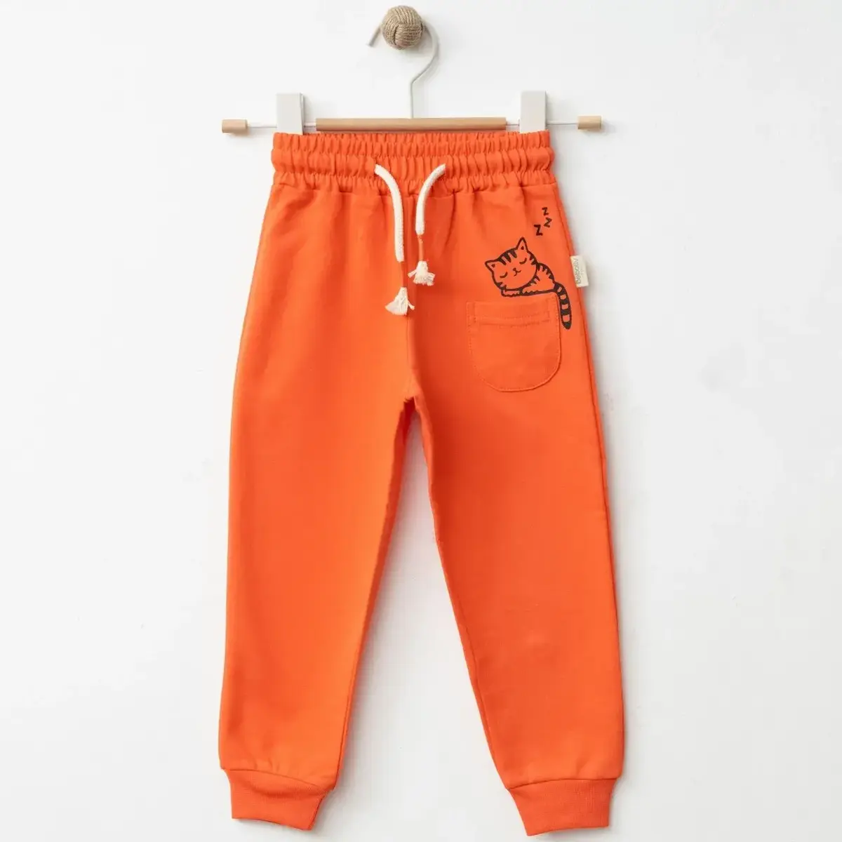 Bebolly Eşofman Altı Uykucu Kedi Baskılı Mercan