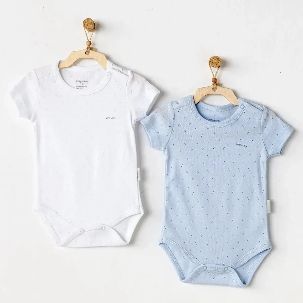 Andy Wawa Body Kısa Kol 2li Jacquard Basic Mavi - Beyaz Andy Wawa Body Kısa Kol 2li Jacquard Basic Mavi - Beyaz