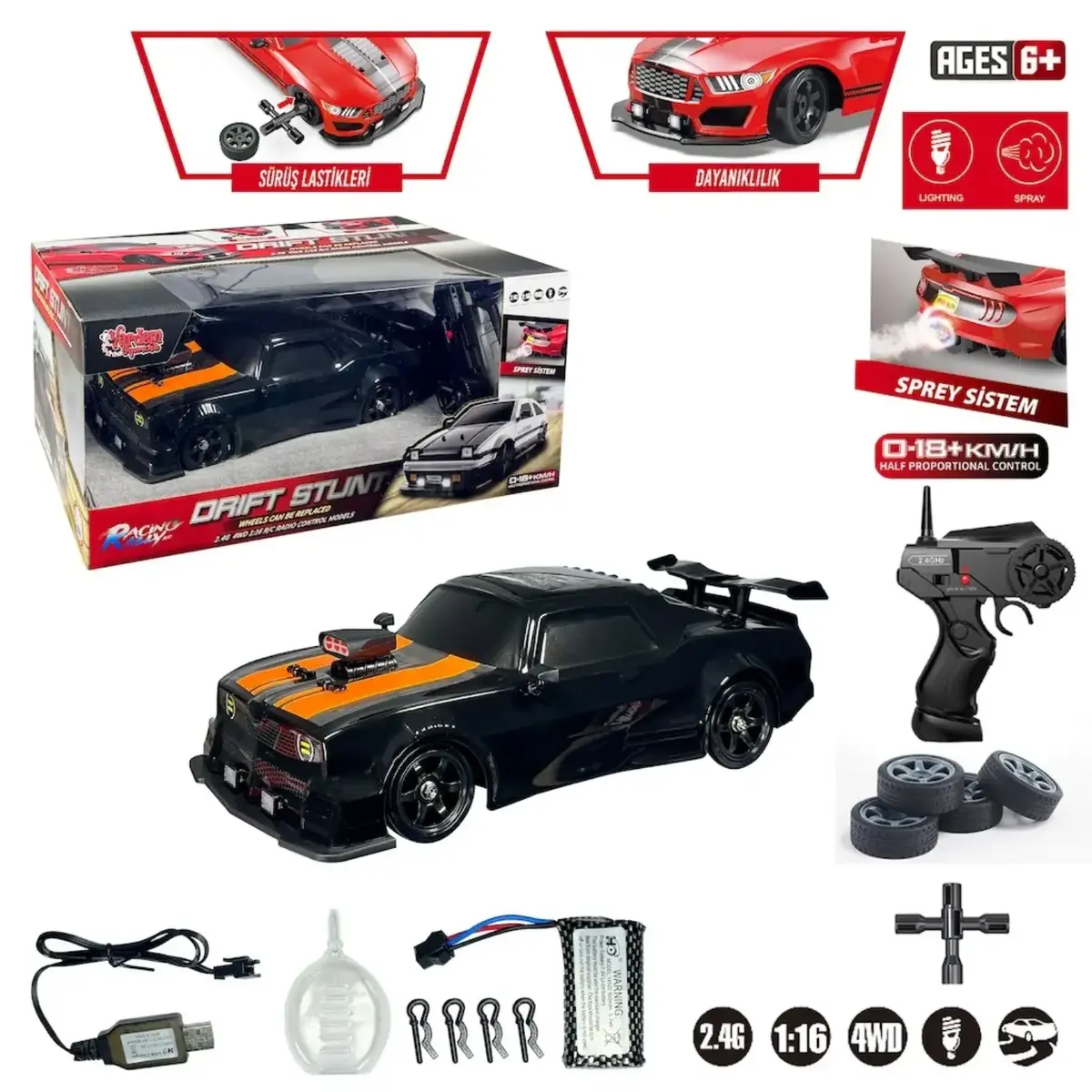 Vardem Uzaktan Kumandalı Full Fonksiyon 2.4G Şarjlı 1:16 4x4 Drift Araba (Işıklı ve Buharlı)